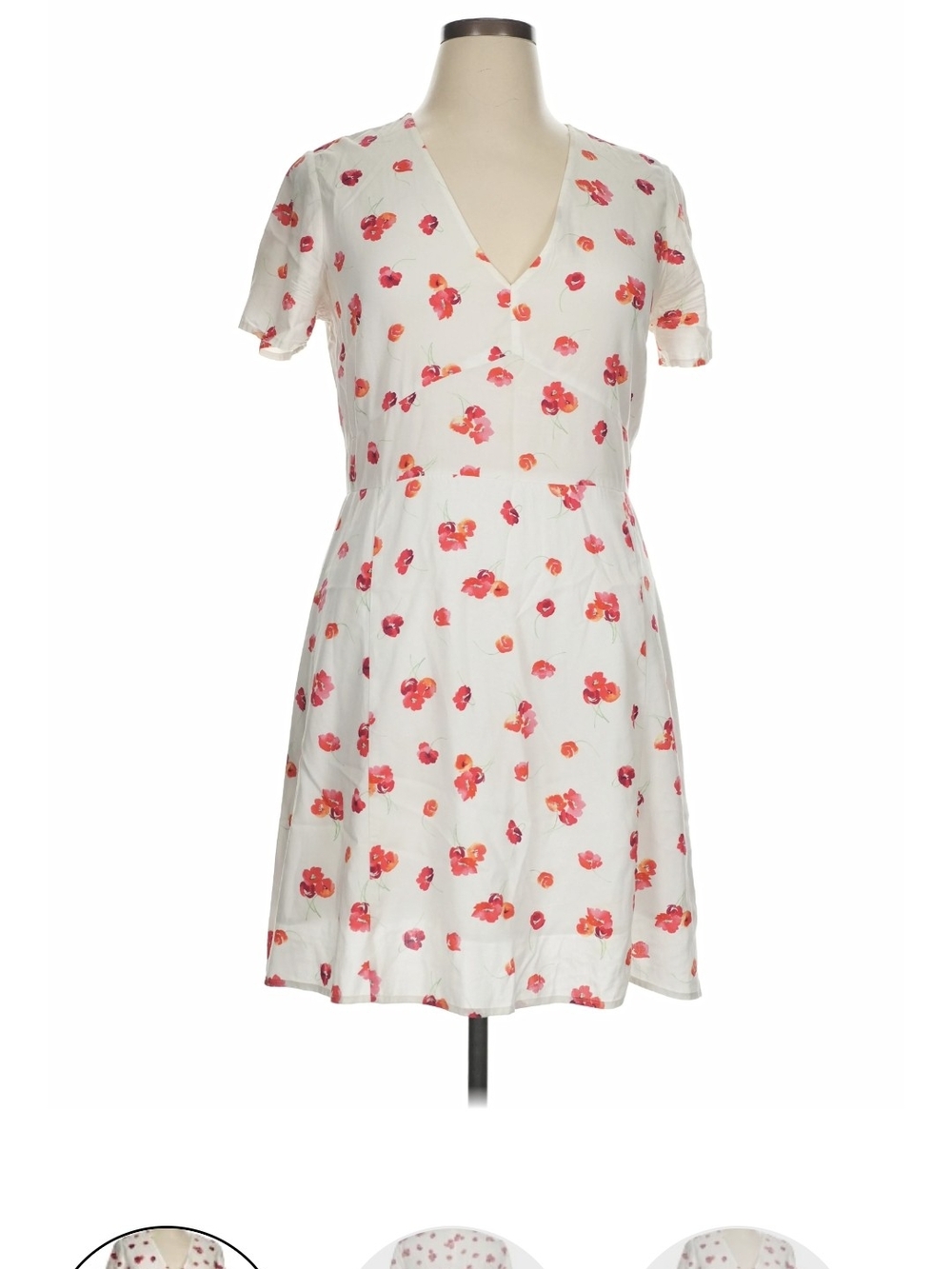 GAP Cream Midi Dress with Pink-Red Floral Print